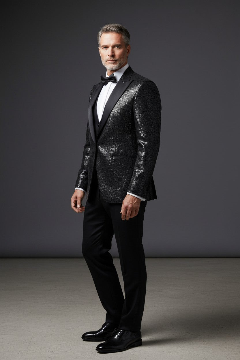 Slim Fit Shiny Tuxedo Suit with Vest