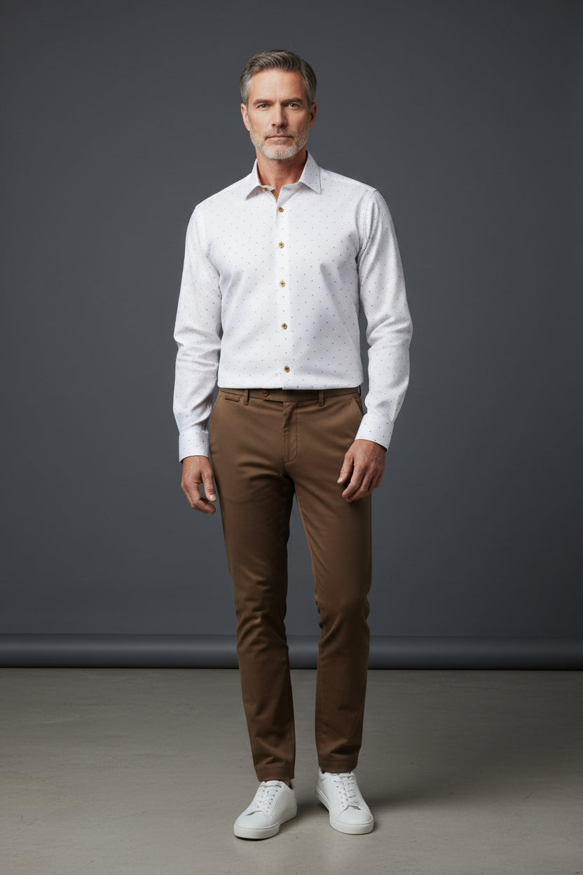 Vercini White Dotted Dress Shirt with Tan Contrastercini