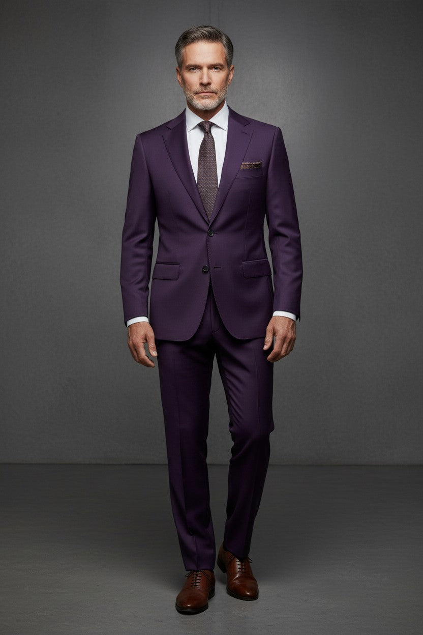 Solid Slim Stretch Wool Suit with Subtle Shine