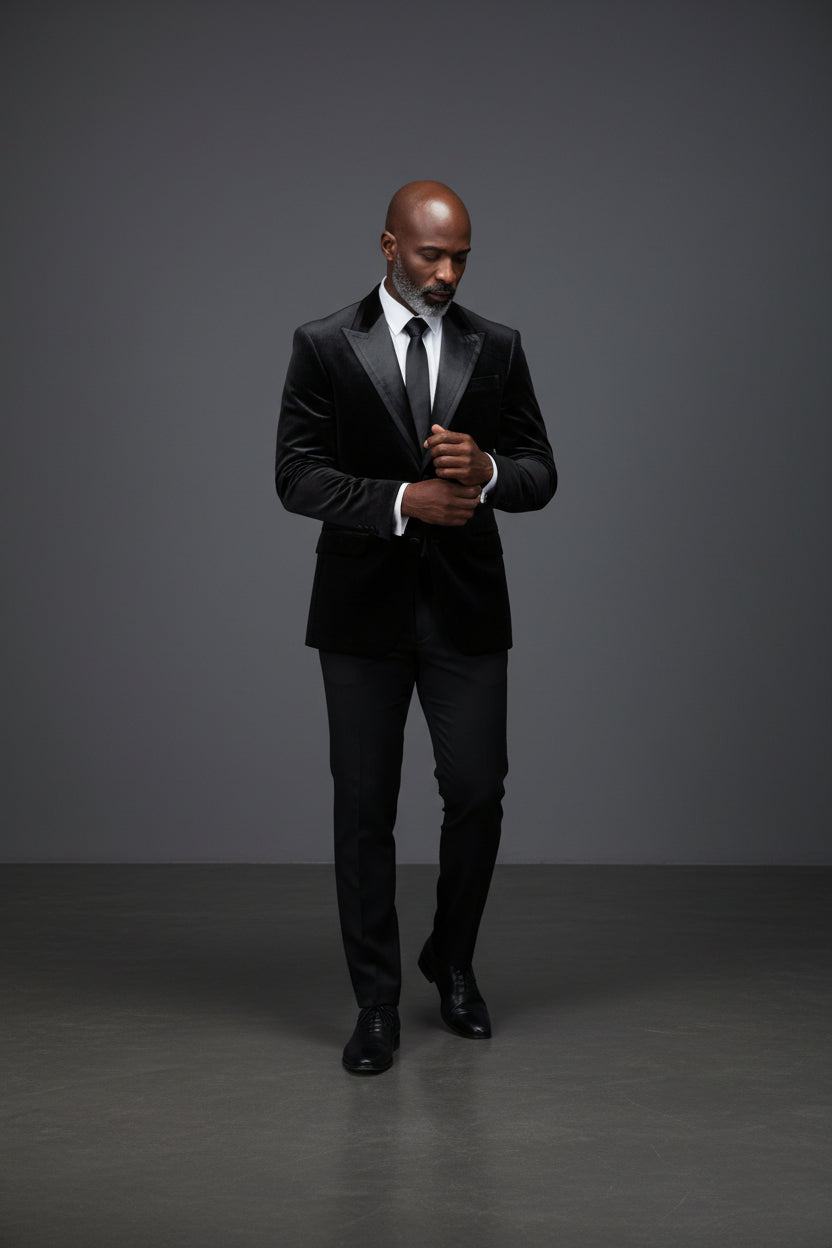 Vercini black velvet sport jacket with a satin trim on the lapel