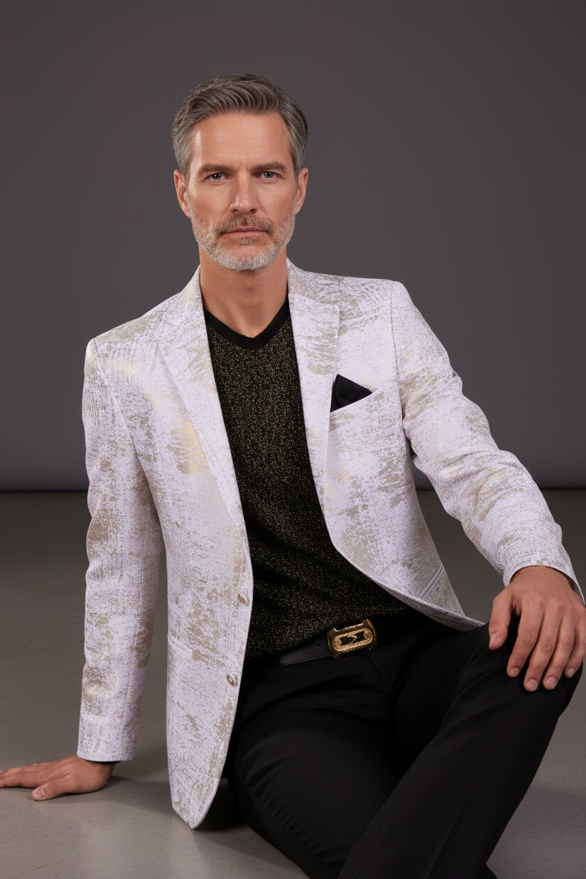 white gold/SILVER  foiled  detailed blazer