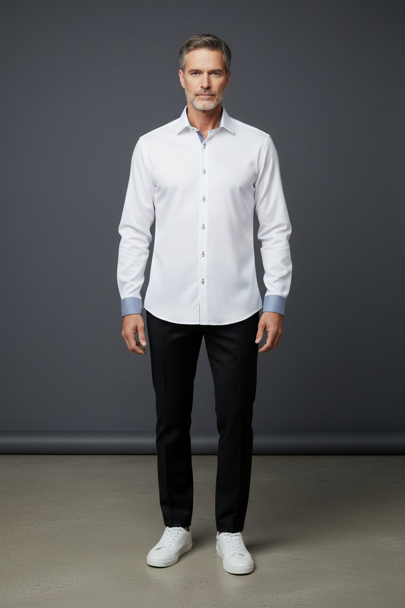 White Dress Shirt with Contrast Cuffs