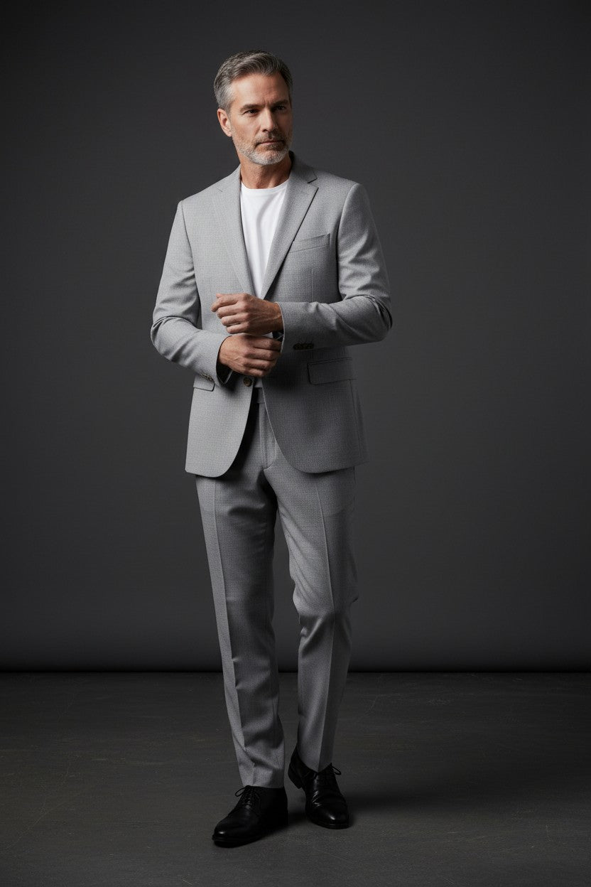 Light gray Vercini men’s suit crefined, modern design