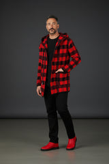 Red & Black Checkered With Hood Full Zip
