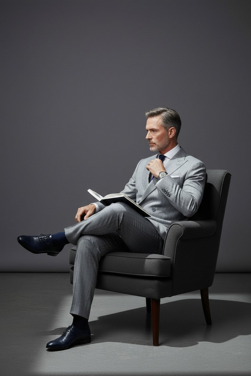 Double-Breasted Grey Suit – Classic Sophistication and Modern Charm