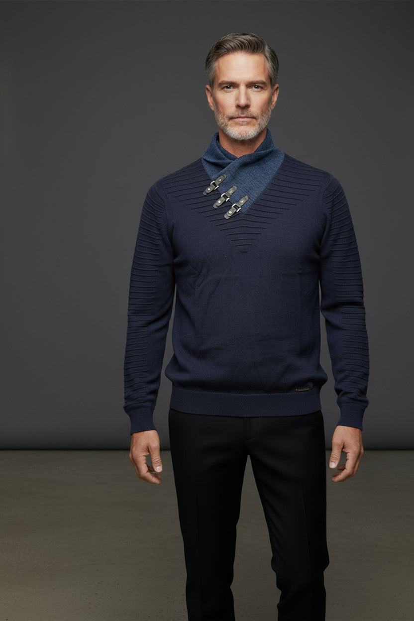 Horizon Striped Toggle Neck Sweater
