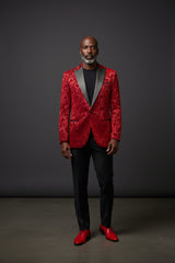 Vercini Men's Burgundy Velvet Floral Tuxedo Jacket