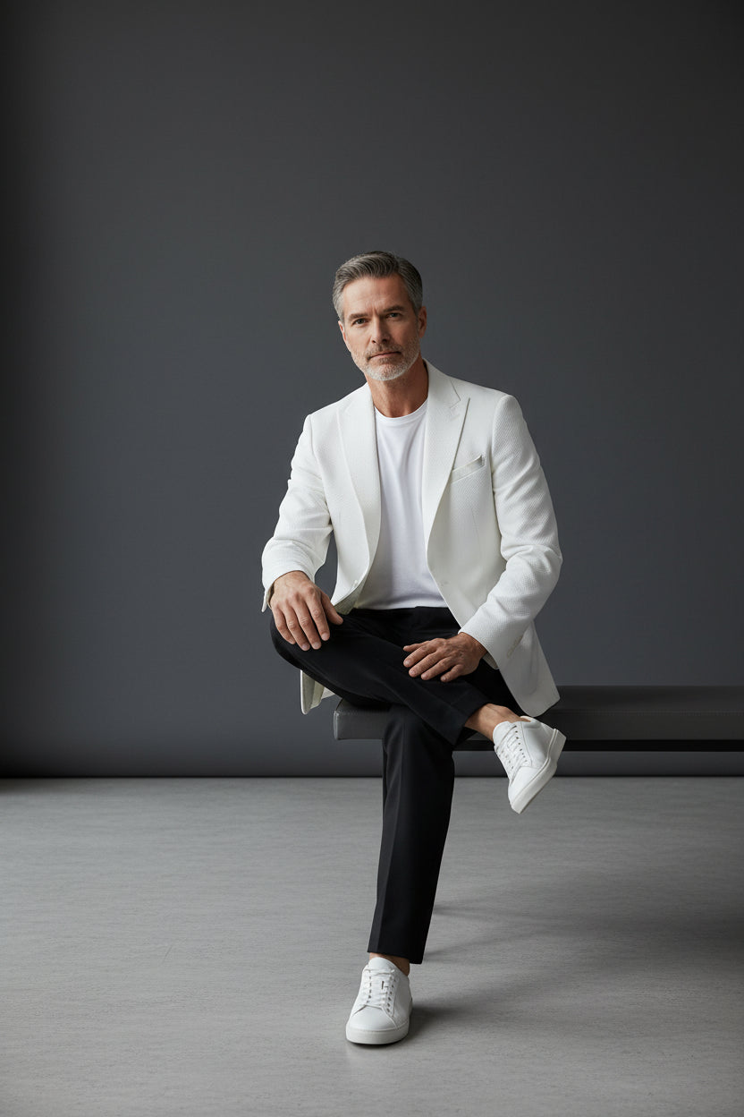 Men’s White Textured Slim Fit Blazer - Premium Summer Sport Coat