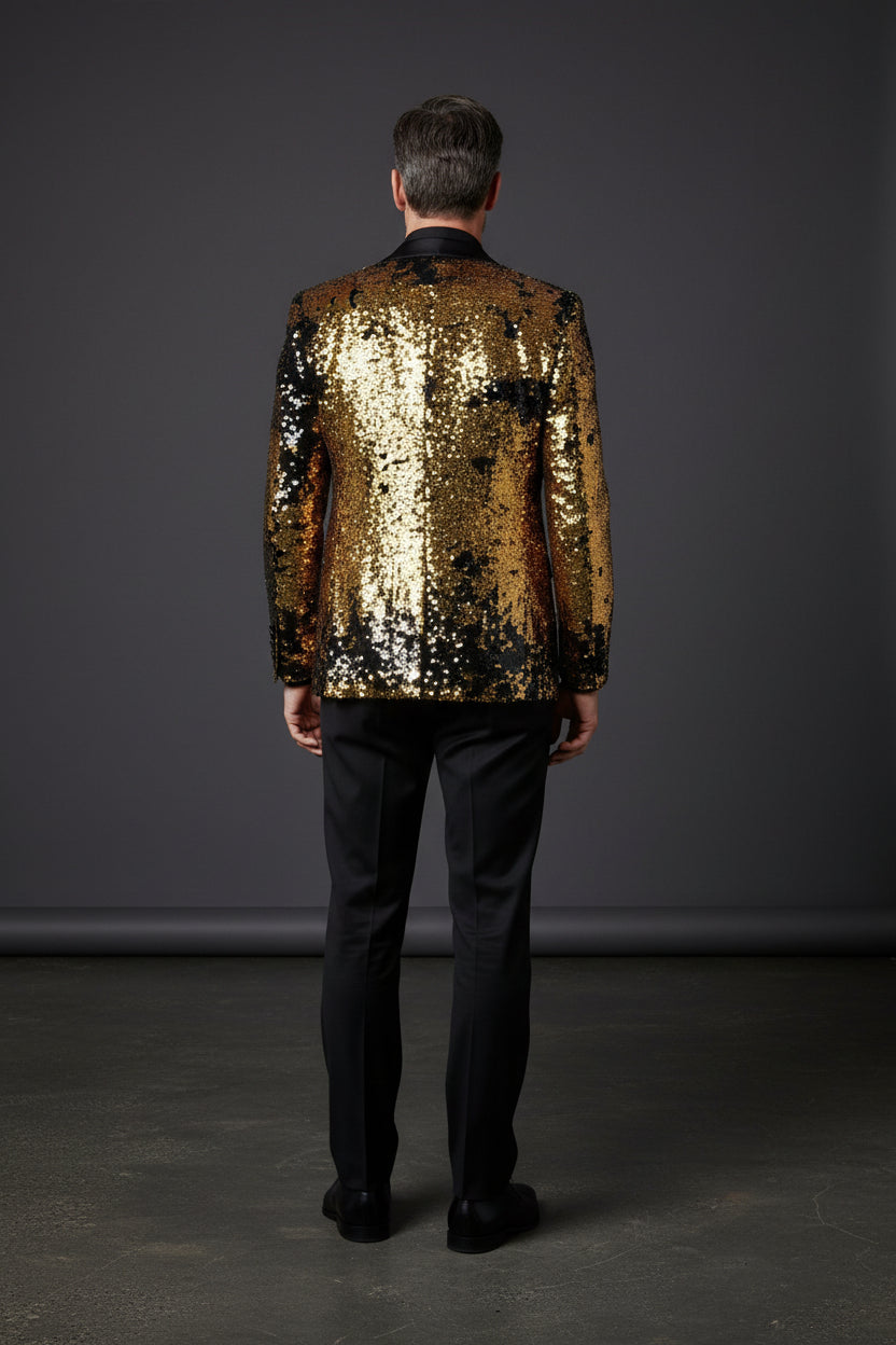 Sequin Tuxedo Jacket with Satin Lapels - Red Carpet Party Blazer