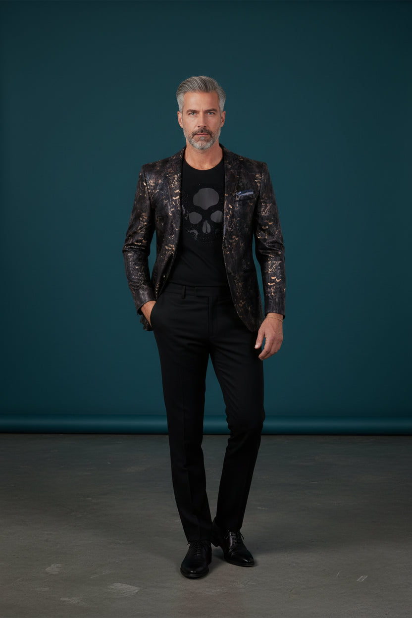 Brown Bronze Metallic Pattern Print Jacket