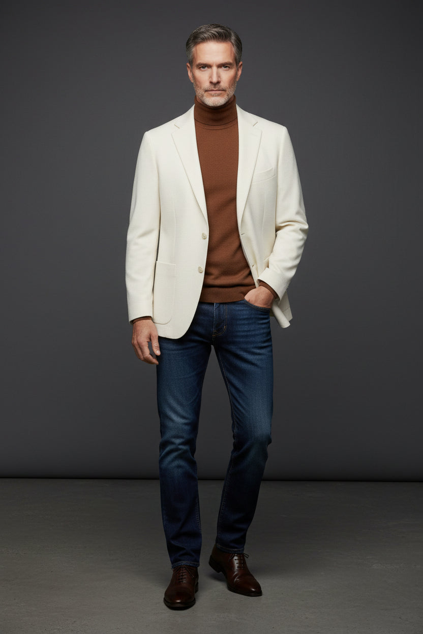 Cream Deconstructed Sport Jacket with Patch Pocket - Smart Casual Blazer