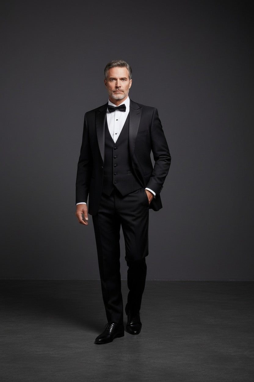 Vercini Black Luxe Shawl Lapel Tuxedo – 3-Piece Set