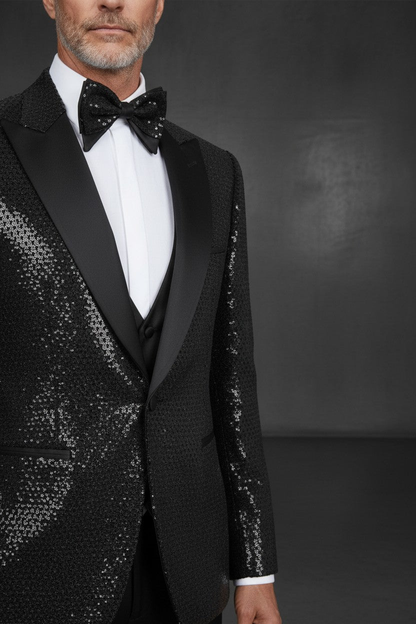 Slim Fit Shiny Tuxedo Suit with Vest