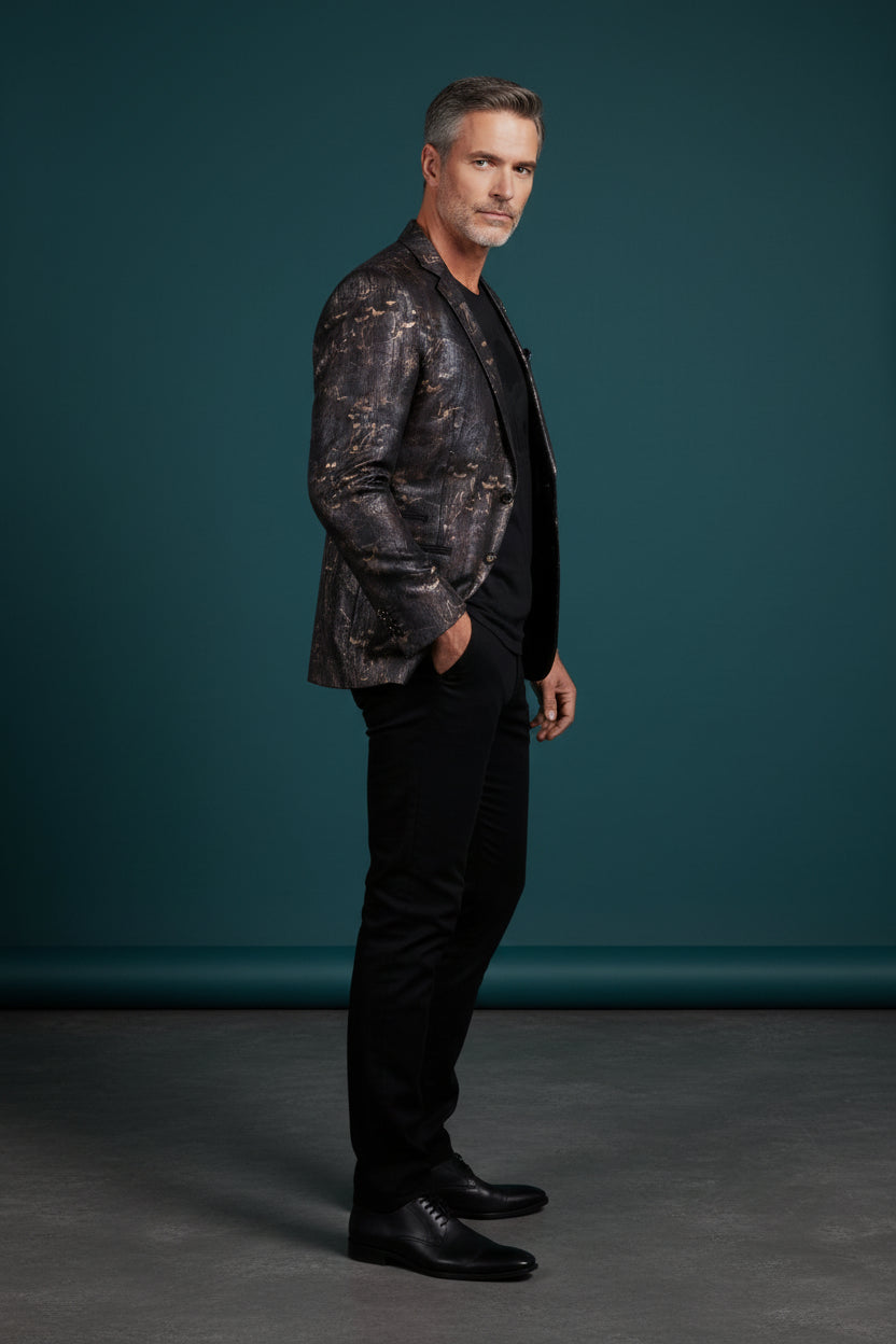 Brown Bronze Metallic Pattern Print Jacket