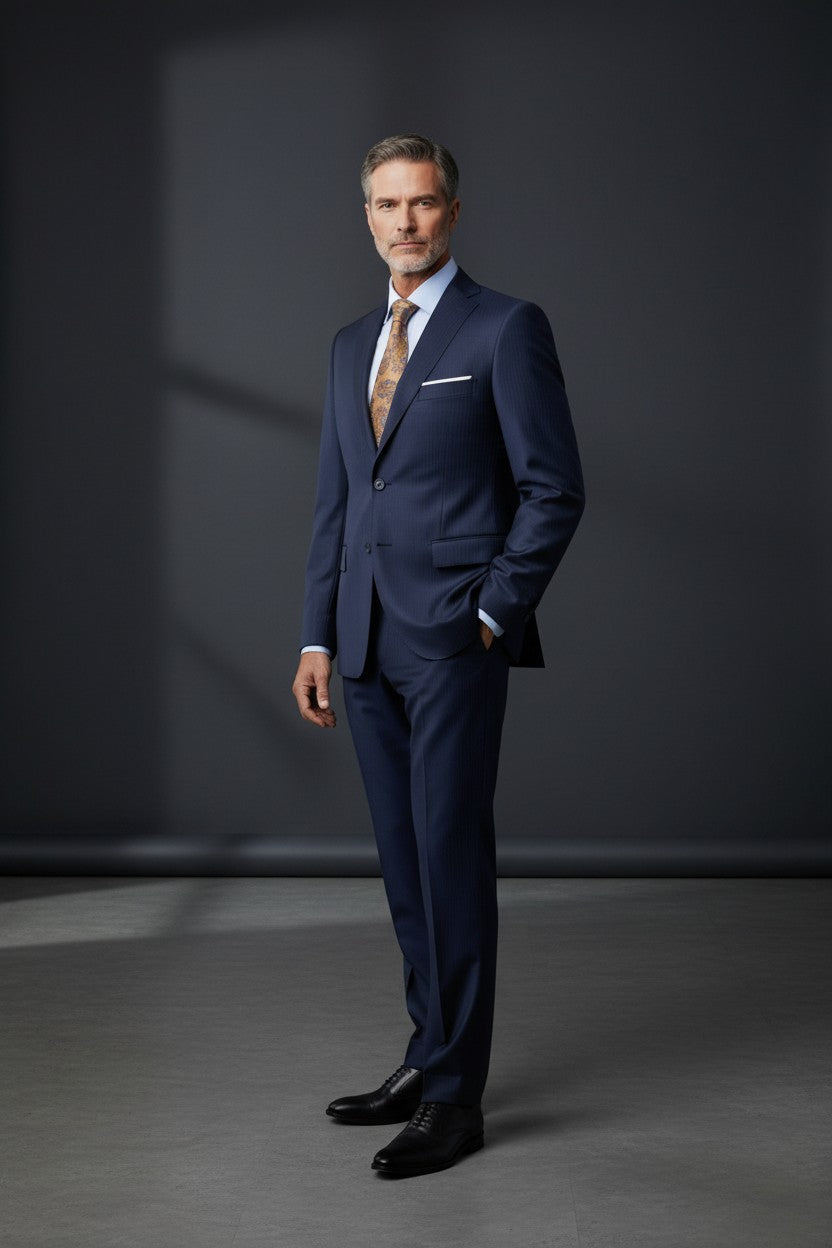 Vercini “Navy Executive Pinstripe” 100% Wool Suit – 2 Piece