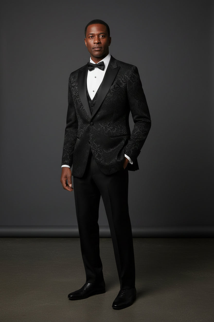 Black on Black 4-Piece Tuxedo Suit