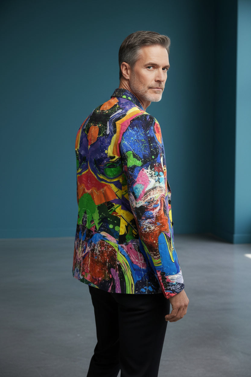 Tropical Parrot Print Luxury Shirt - Vibrant Blue Multi-Color Statement Piece