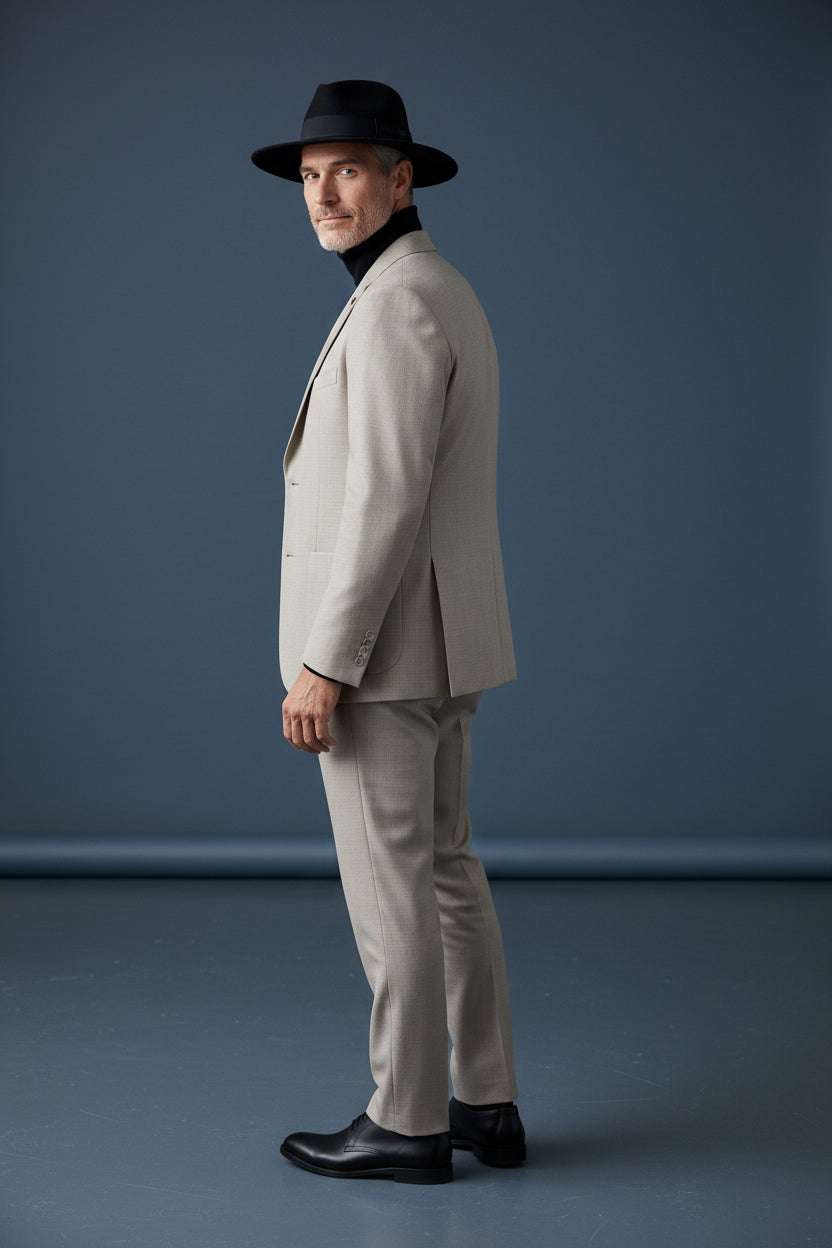 Vercini Classic Elegance Two-Piece Suit in Charcoal and Beige