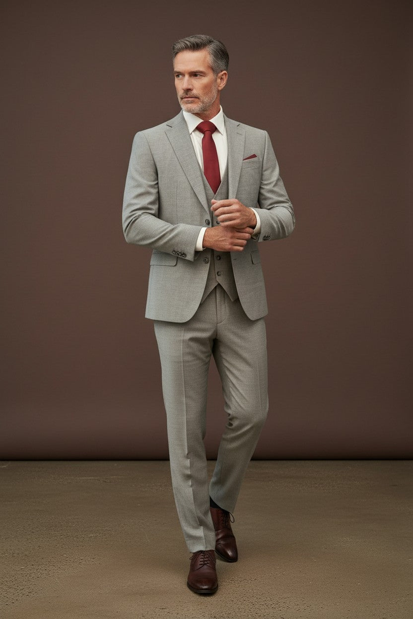 "Elegant & Versatile Grey 3-Piece Suit, Classic Style & Perfect Fit"