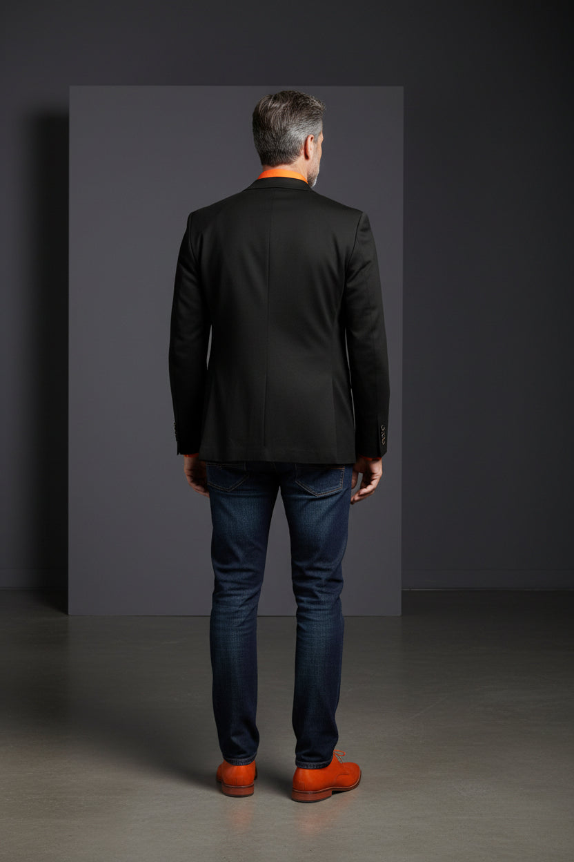 Navy Speckled Single-Breasted Blazer with Orange Detailing