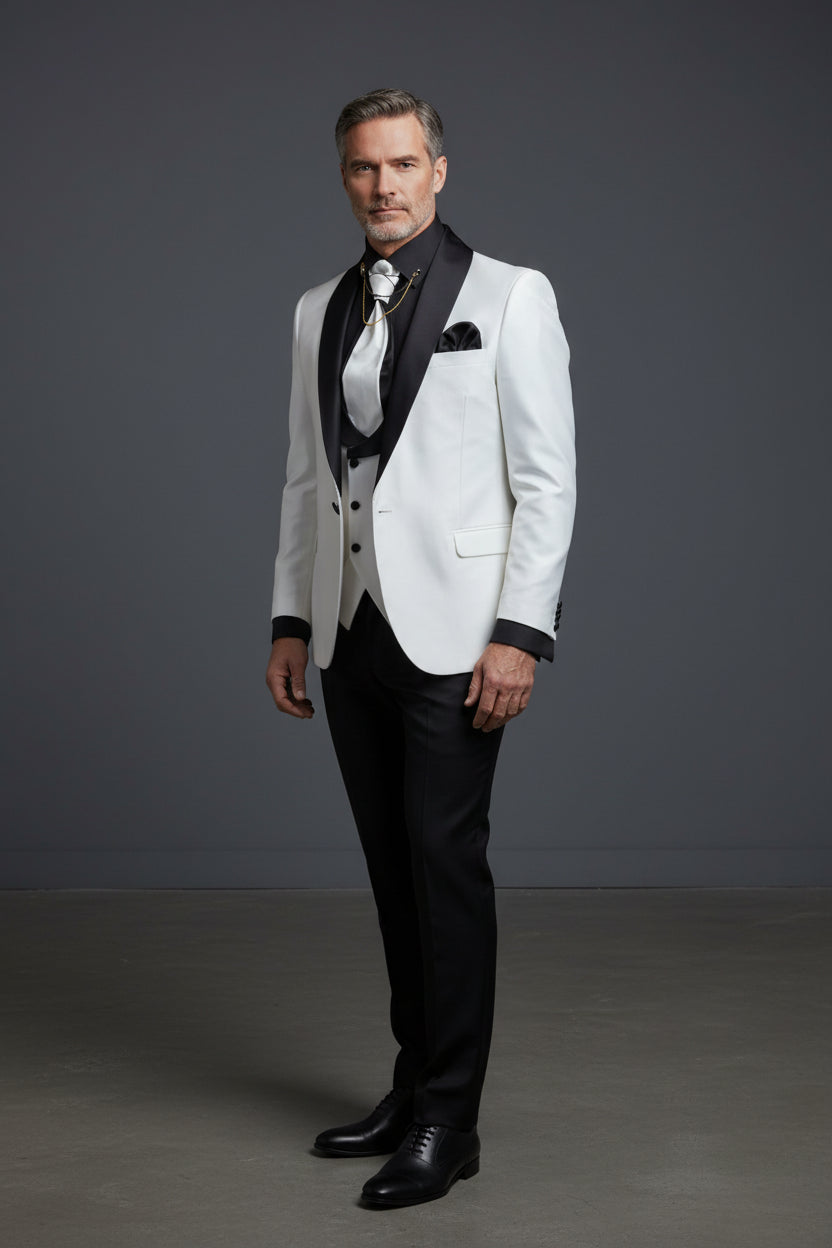 White & Black Tuxedo Suit