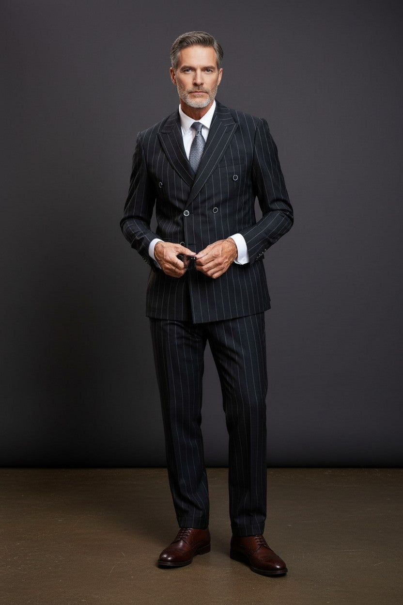 Vercini Heritage Pinstripe Double-Breasted Suit - Classic 1940s Tailoring
