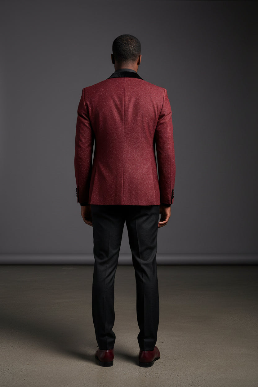 Opulent Red Velvet-Trim Tuxedo Blazer