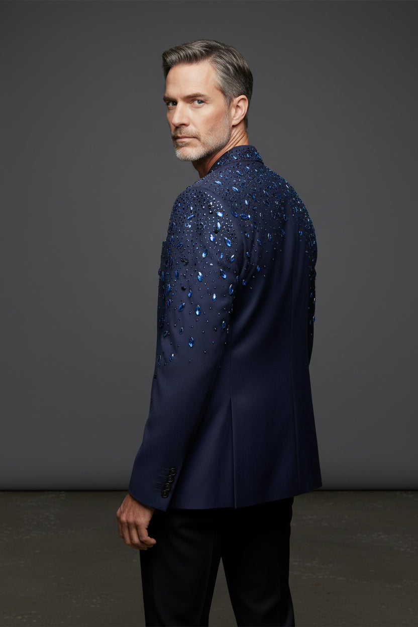 Tears in Heaven Black and Gold Rhinestone Slim Fit Dinner Blazer