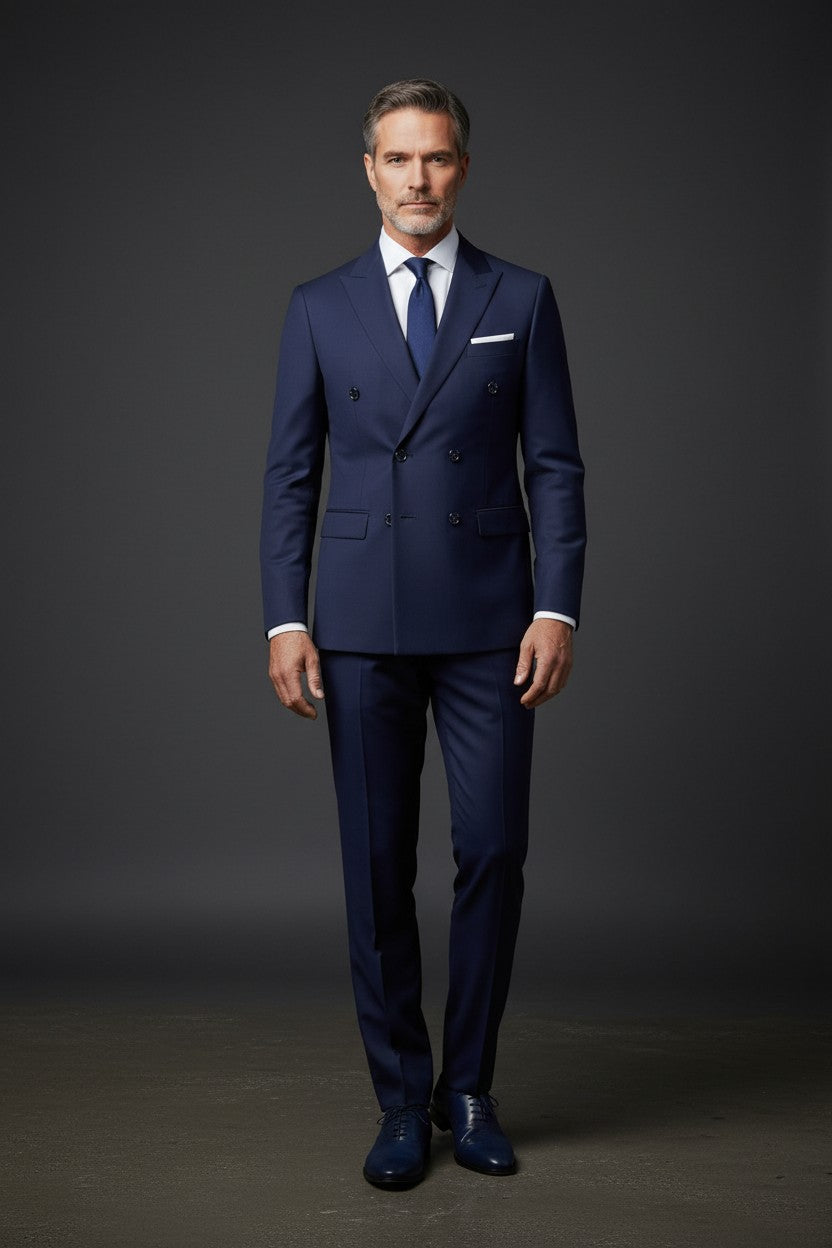 Men’s Solid Double-Breasted Slim Suit Set