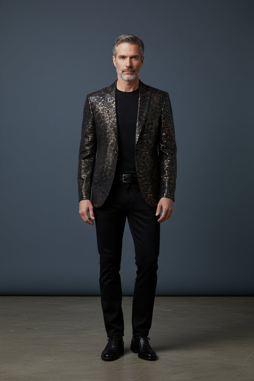 Black Bronze Snake Print Blazer