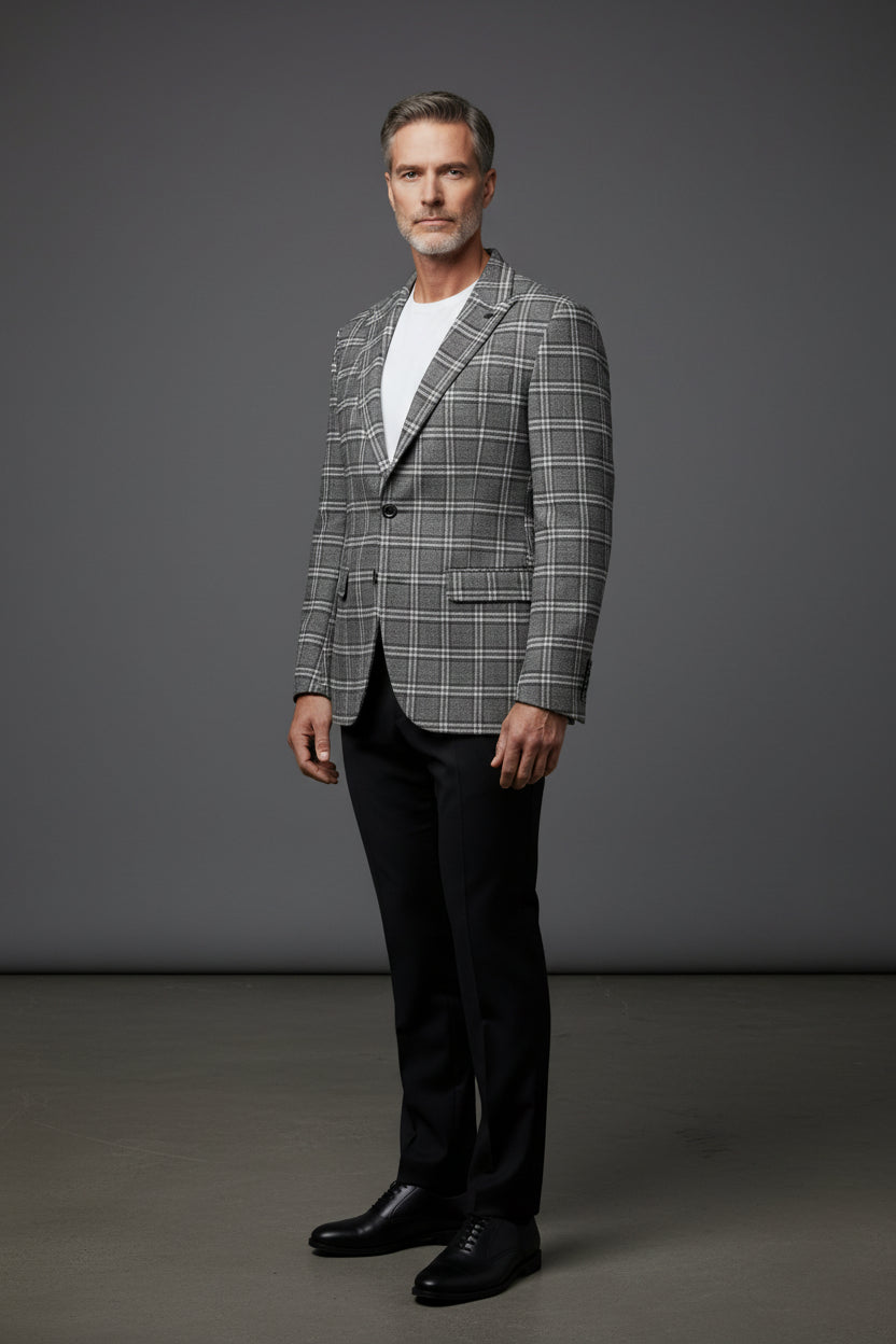 Gray Plaid Blazer - Premium Tailored Sport Coat