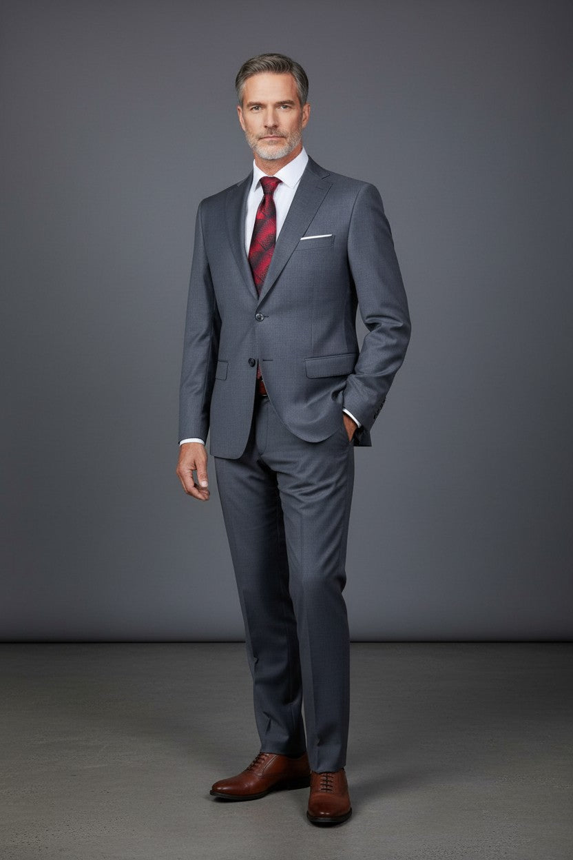 Vercini Regent Charcoal Wool Suit - Premium 100% Wool Tailored Fit