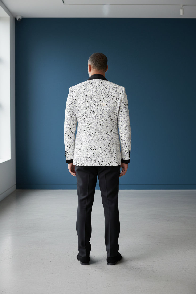 Black Polka Dot Blazer with Velvet Shawl Lapel | Vercini