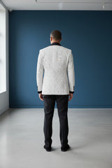 Black Polka Dot Blazer with Velvet Shawl Lapel | Vercini