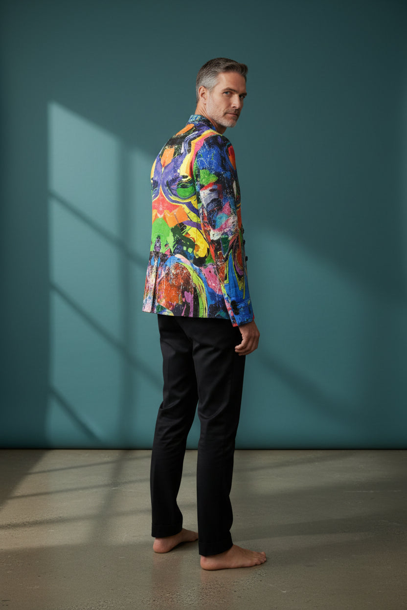 Tropical Parrot Print Luxury Shirt - Vibrant Blue Multi-Color Statement Piece