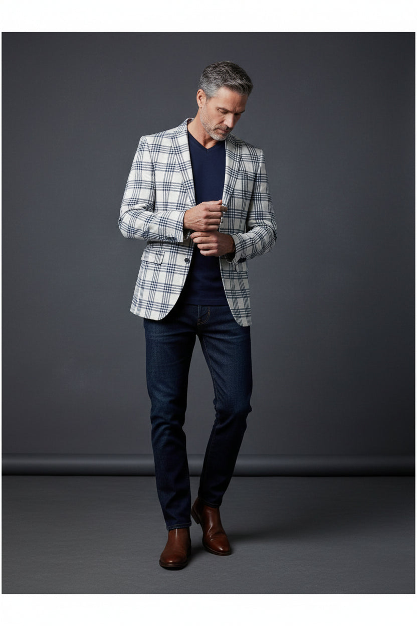 Tan With Light Blue Plaid Pattern Sport Coat vercini