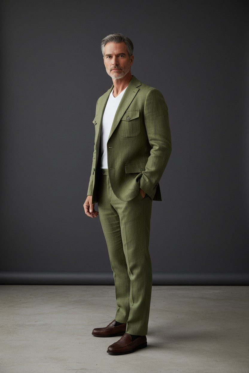 Premium Linen Suit – Green, Navy & White | Vercini