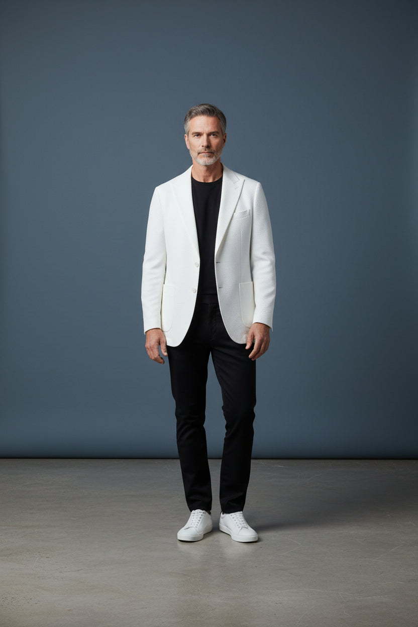 Men’s White Textured Slim Fit Blazer - Premium Summer Sport Coat