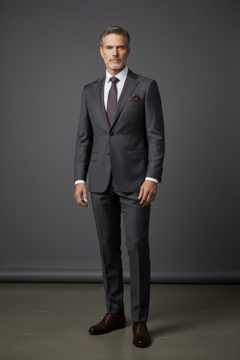 Solid Slim Stretch Wool Suit with Subtle Shine