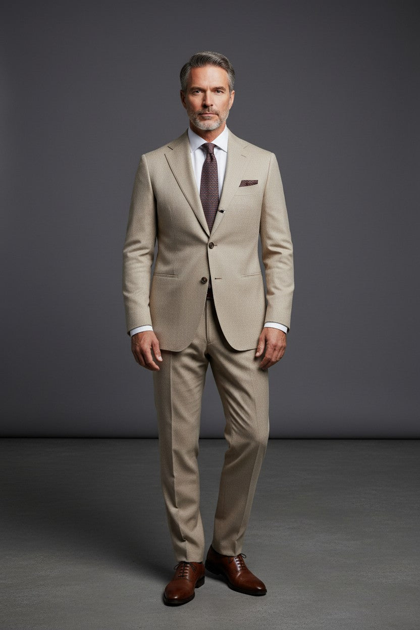 Solid Slim Stretch Wool Suit with Subtle Shine