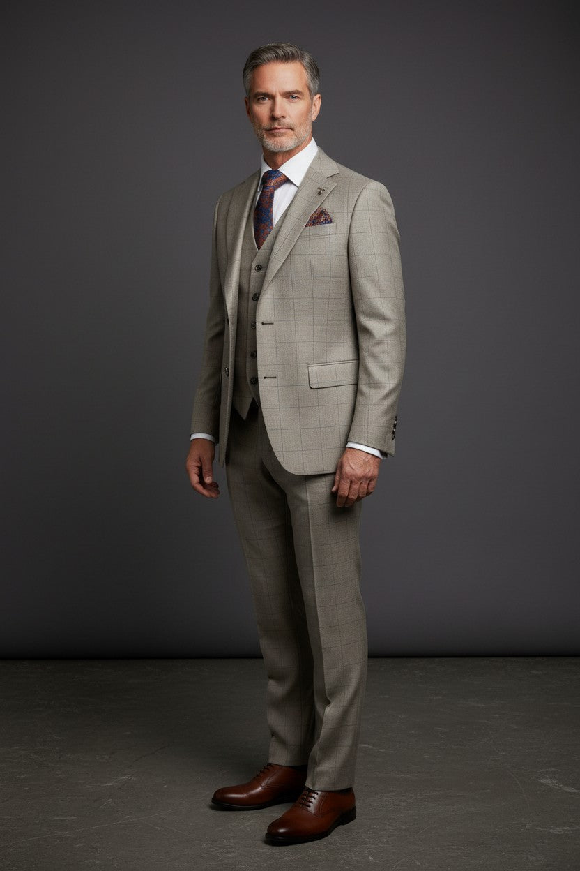 Brown Suit with Stylish Square Pattern – Classic & Sophisticated Look