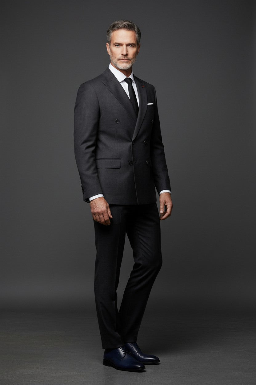 Men’s Solid Double-Breasted Slim Suit Set