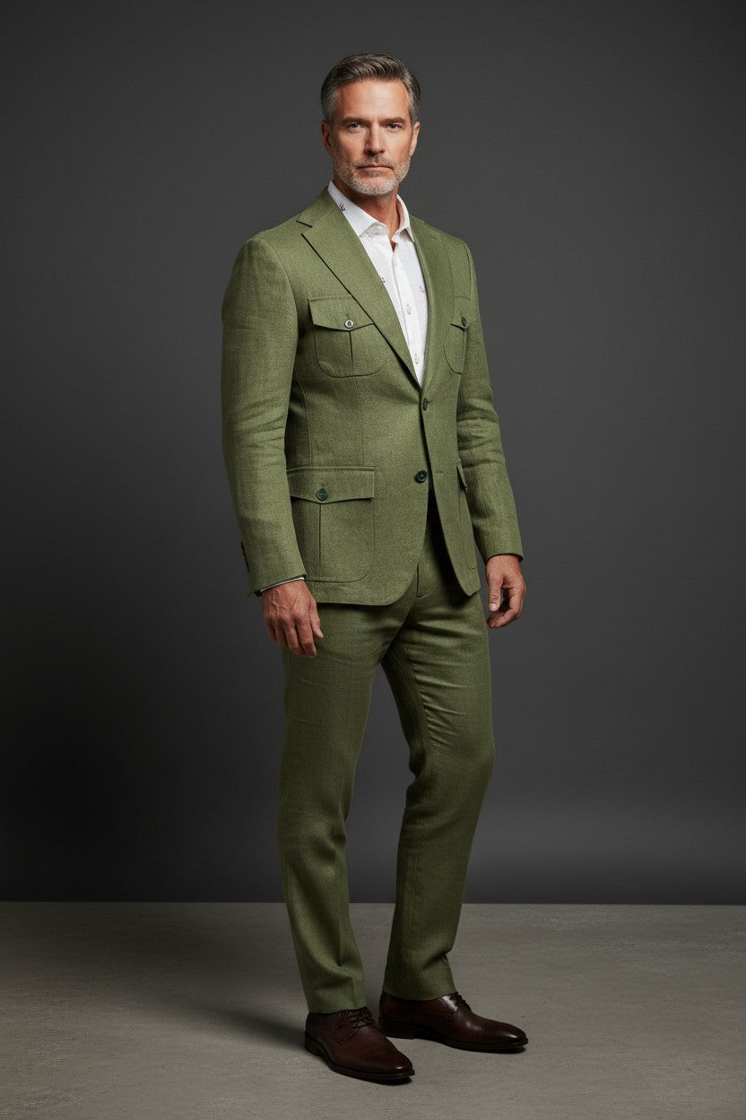 Premium Linen Suit – Green, Navy & White | Vercini