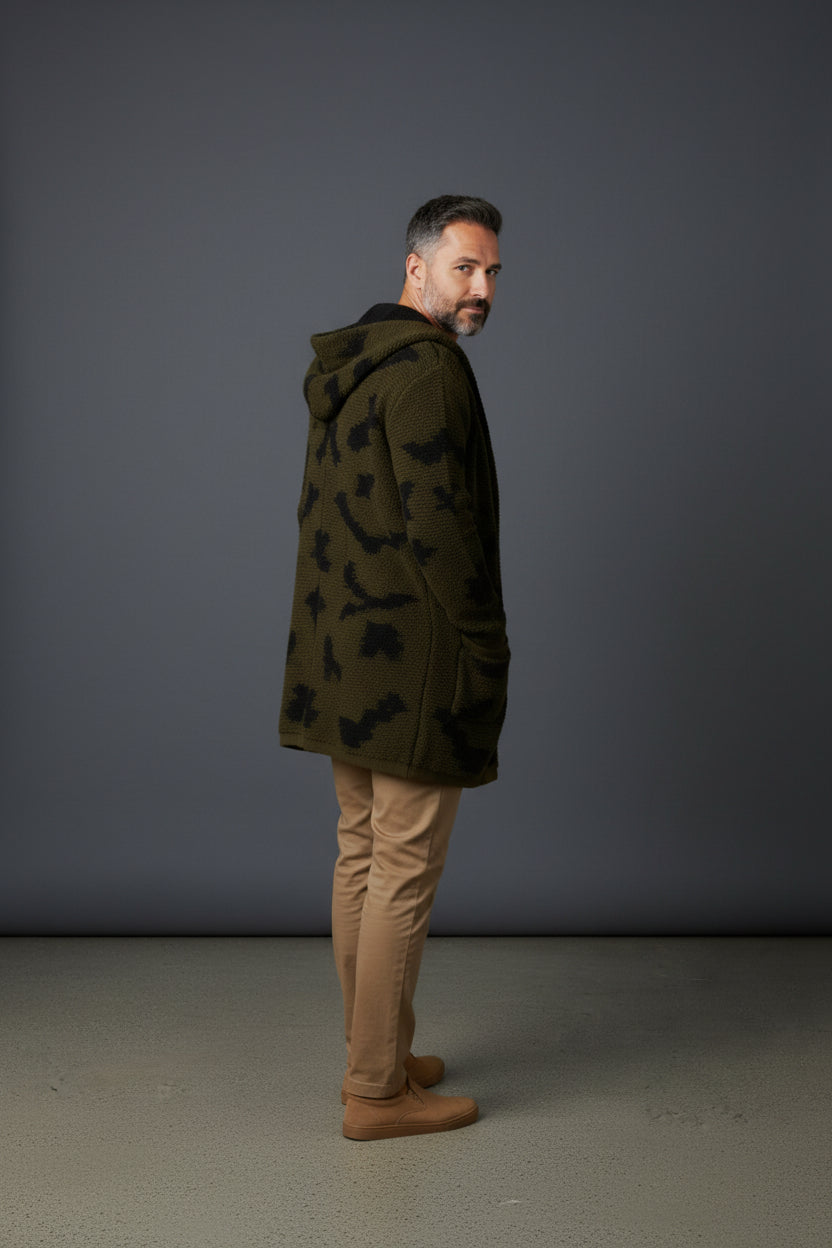 Brown Two Tone Hooded Cardigan