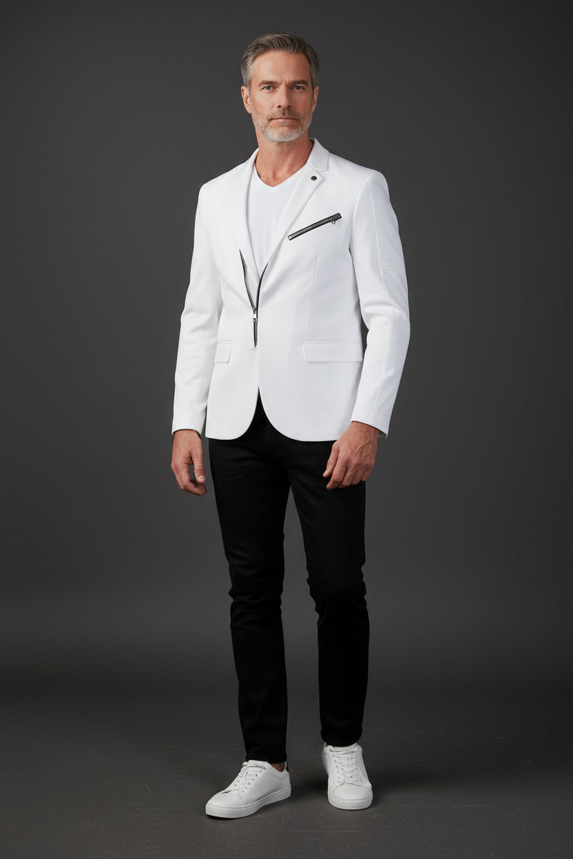 Tech Blazer with Zipper Front - Slim Fit Cotton Jacket