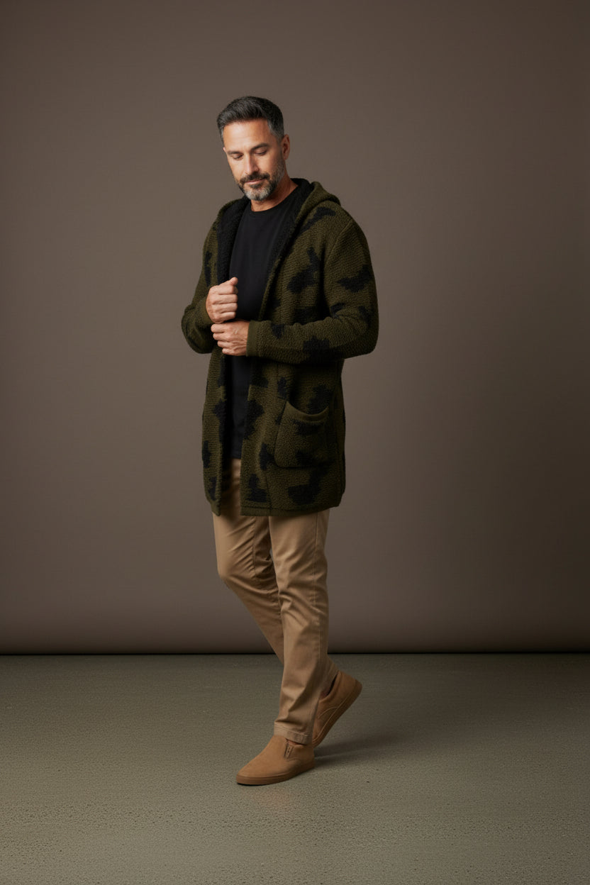 Brown Two Tone Hooded Cardigan