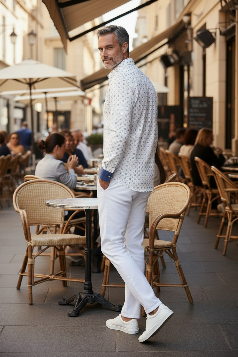 Vercini White Medallion Print Slim Fit Dress Shirt