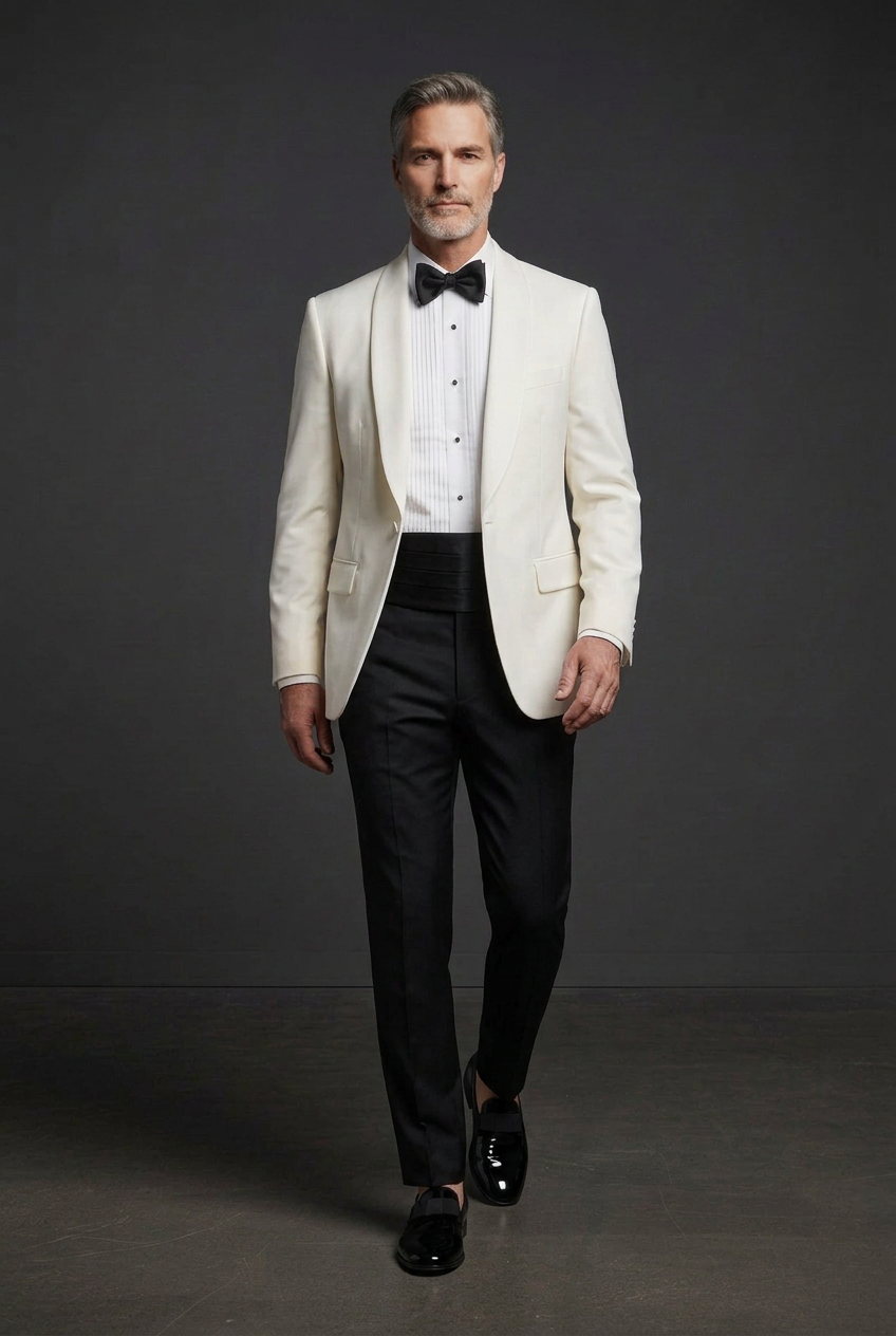 Walking dinner jacket pose