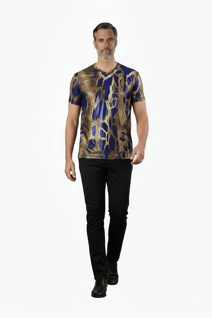 Sapphire Python Print V-Neck Tee