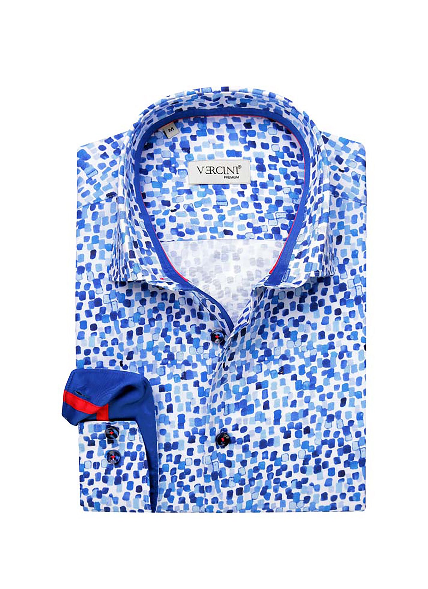 BLUE AND WHITE POCKDOT CASUAL SHIRT On Sale 30% Off Vercini